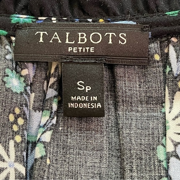 Talbots Tie Neck Smocked Top in Floral Stripe Black Sz Small Petite NWOT - Picture 9 of 11